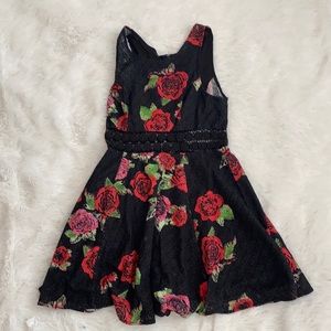 Black with red roses free people dress size 0